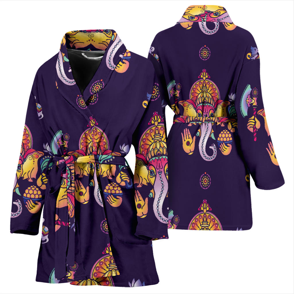 Ganesha Pattern Print Design 04 Women Bathrobe