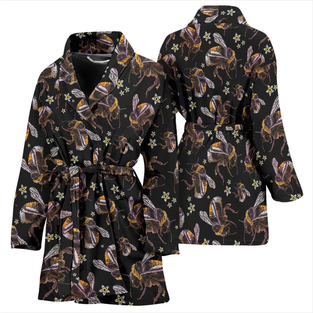 Bee Pattern Print Design 04 Women Bathrobe