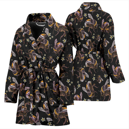 Bee Pattern Print Design 04 Women Bathrobe