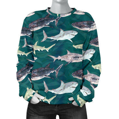 Shark Style Print Women Long Sleeve Sweatshirt