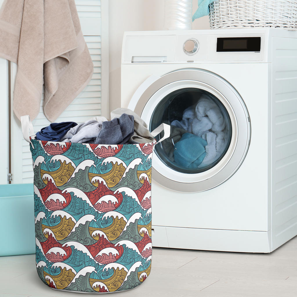 Tribal Wave Pattern Print Laundry Basket