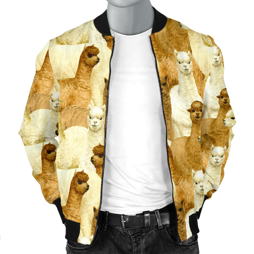 Alpaca Watercolor Design Themed Print Men Bomber Jacket