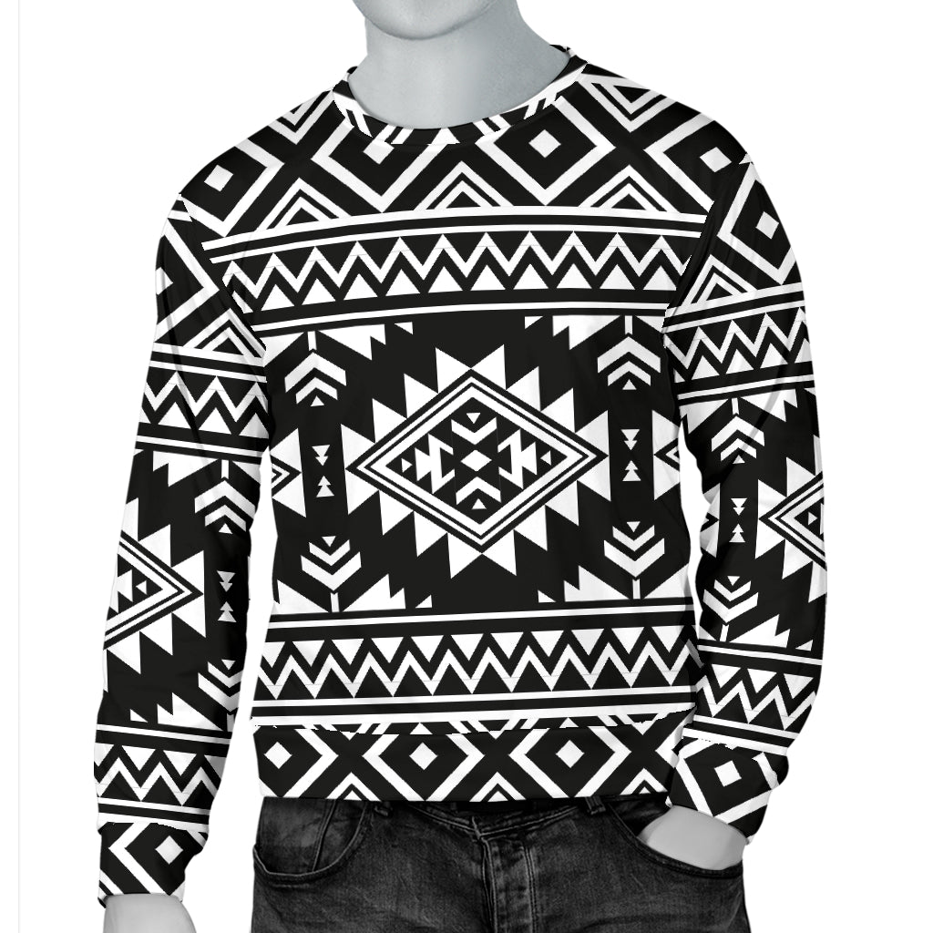 Aztec Black White Print Pattern Men Long Sleeve Sweatshirt