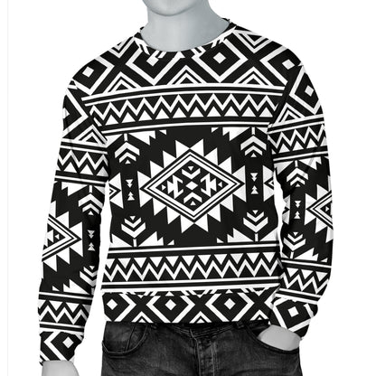 Aztec Black White Print Pattern Men Long Sleeve Sweatshirt
