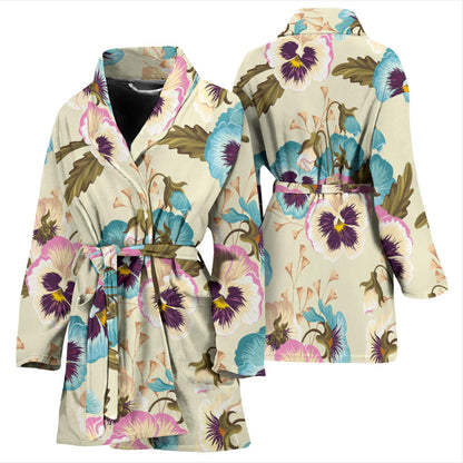 Pansy Pattern Print Design A02 Women Bathrobe