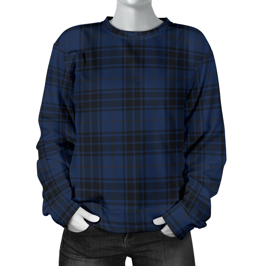 Navy Blue Tartan Plaid Pattern Women Long Sleeve Sweatshirt