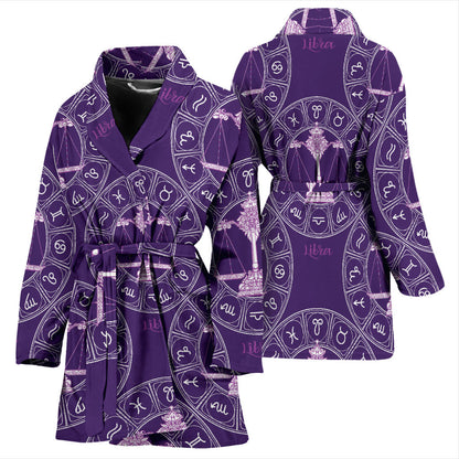 Libra Pattern Print Design 03 Women Bathrobe
