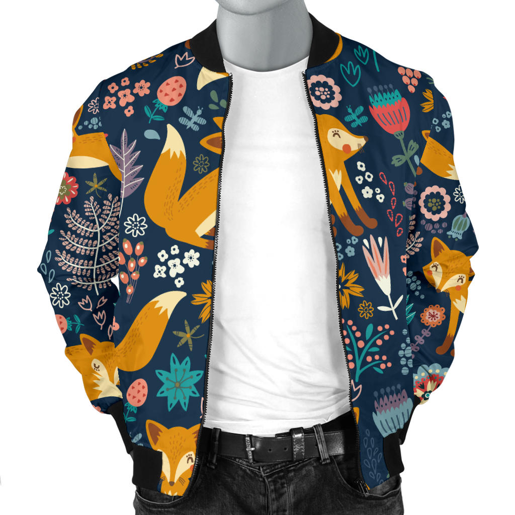 Fox Cute Jungle Print Pattern Men Bomber Jacket
