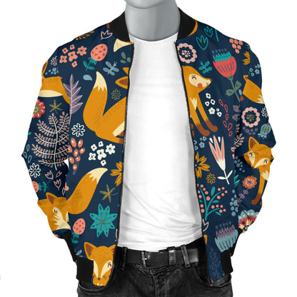 Fox Cute Jungle Print Pattern Men Bomber Jacket