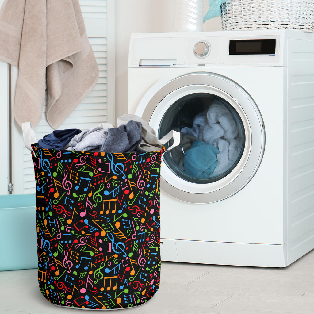Music Note Colorful Themed Print Laundry Basket