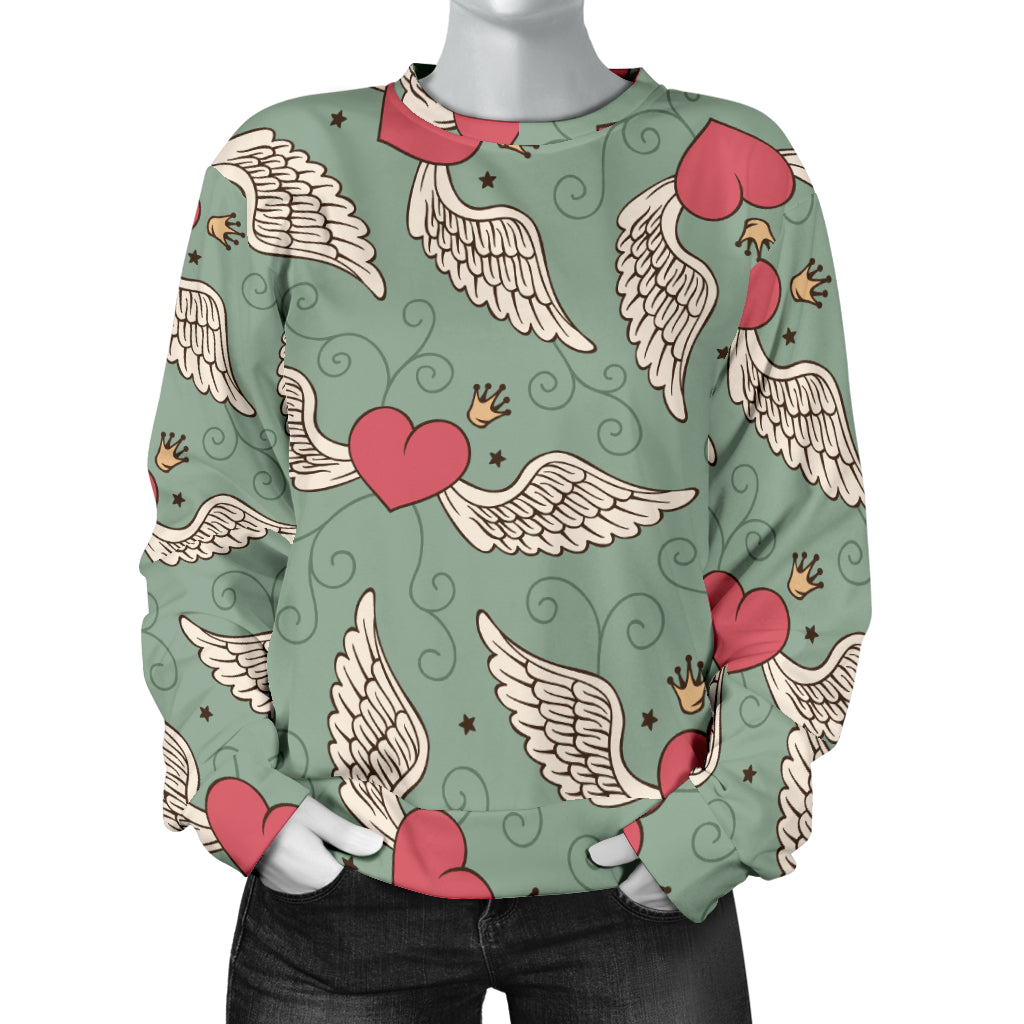Angel Wings Heart Design Themed Print Women Long Sleeve Sweatshirt