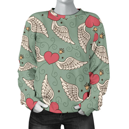 Angel Wings Heart Design Themed Print Women Long Sleeve Sweatshirt