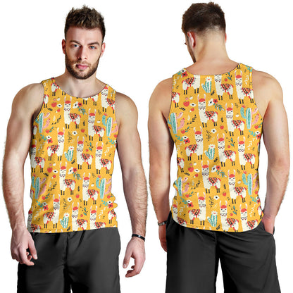Llama Cute Themed Print Men Tank Top