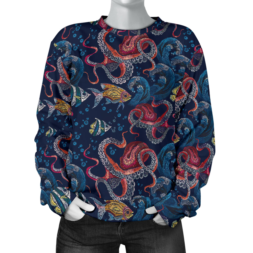 Octopus Deep Sea Print Themed Women Long Sleeve Sweatshirt