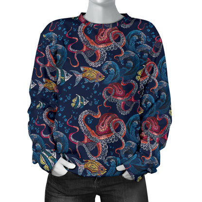 Octopus Deep Sea Print Themed Women Long Sleeve Sweatshirt