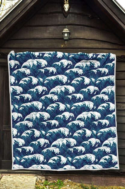 Ocean Wave Pattern Print Quilt Bedspread