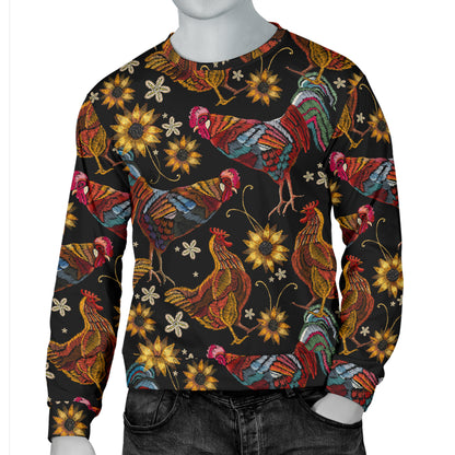 Chicken Embroidery Style Men Long Sleeve Sweatshirt