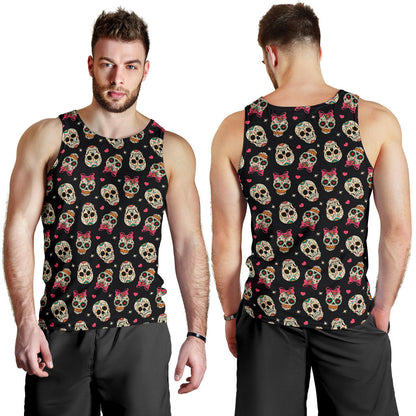 Sugar Skull Pink Bow Themed Print Men Tank Top