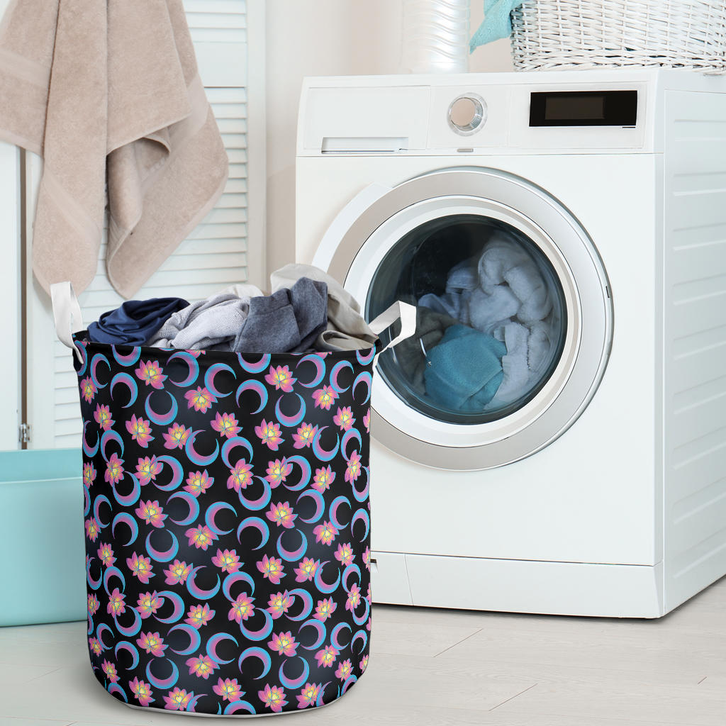 Lotus with Moon Pink Print Themed Laundry Basket