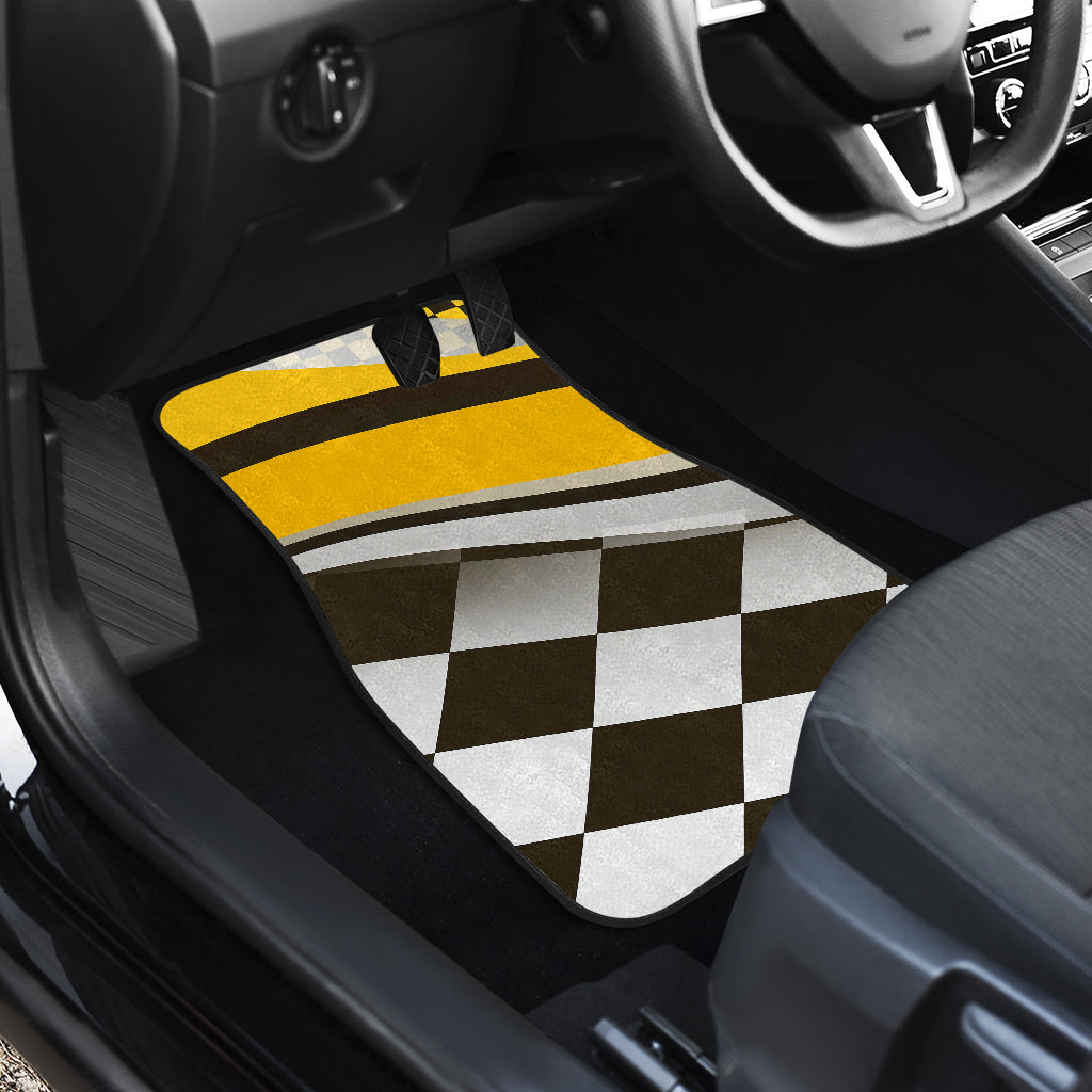 Checkered Flag Racing Style Car Floor Mats Front Back