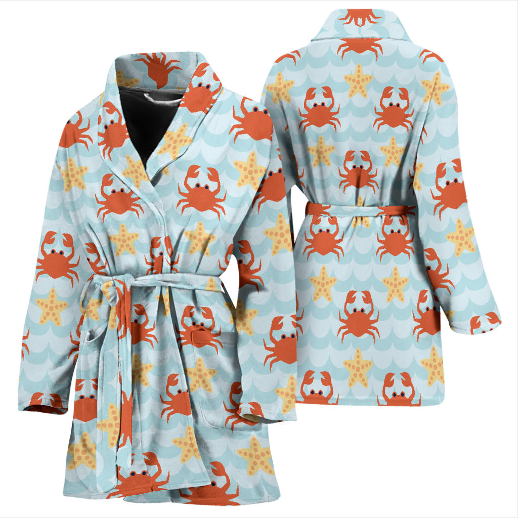 Crab Pattern Print Design 03 Women Bathrobe