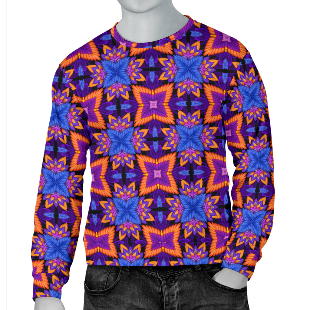 kaleidoscope Purple Orange Print Design Men Long Sleeve Sweatshirt
