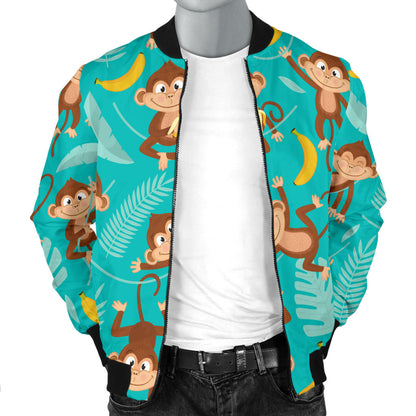 Monkey Happy Design Themed Print Men Bomber Jacket