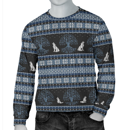 Wolf Tree of Life Knit Design Print Men Long Sleeve Sweatshirt