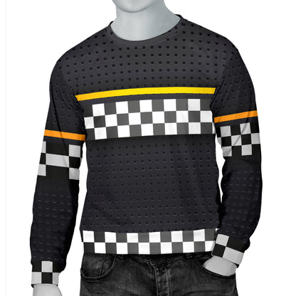 Checkered Flag Yellow Line Style Men Long Sleeve Sweatshirt