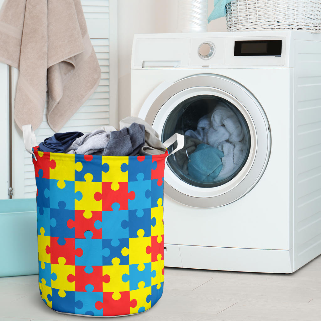 Autism Awareness Puzzles Design Print Laundry Basket