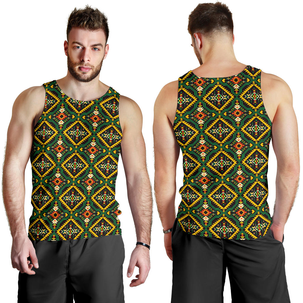 Kente Green Design African Print Men Tank Top