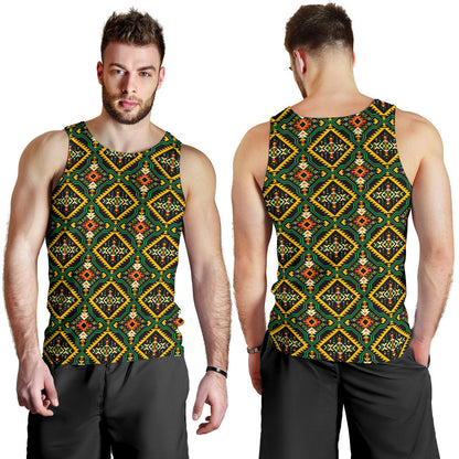 Kente Green Design African Print Men Tank Top