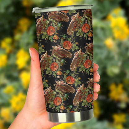 Horse Embroidery with Flower Design Tumbler