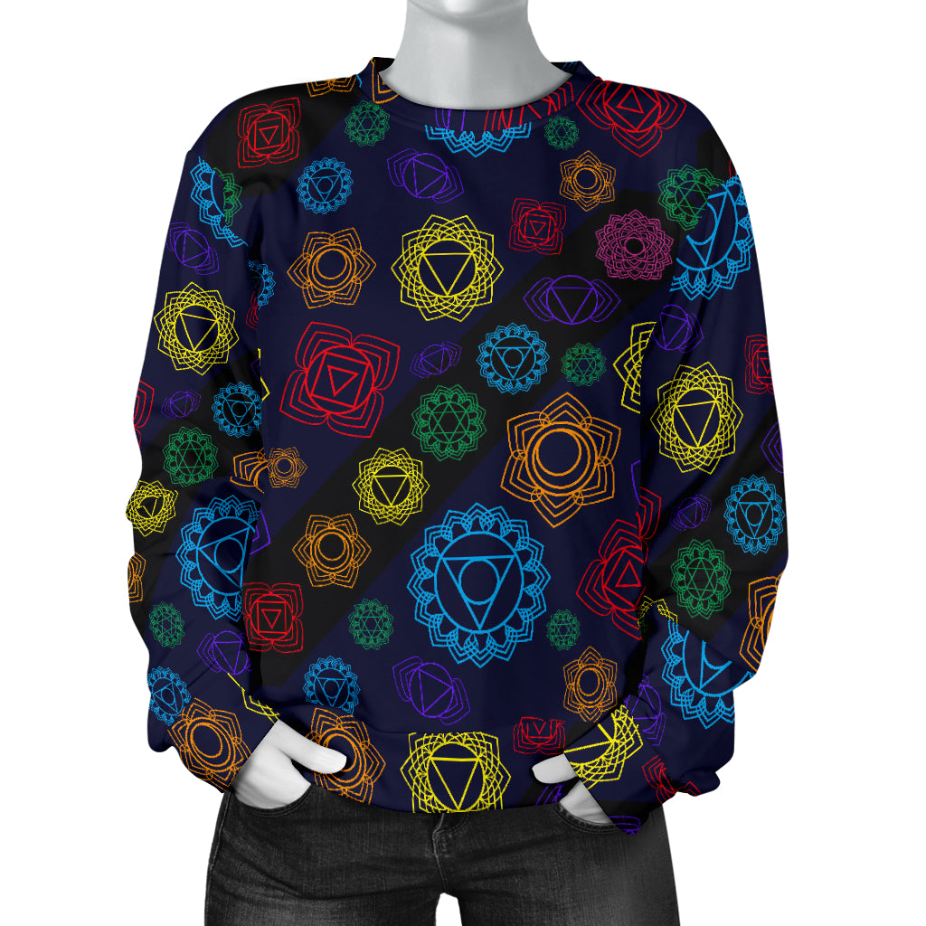 Chakra Colorful Print Pattern Women Long Sleeve Sweatshirt