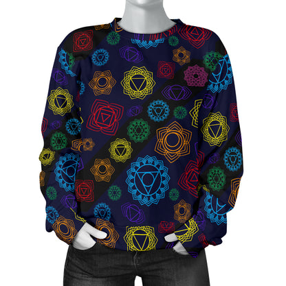 Chakra Colorful Print Pattern Women Long Sleeve Sweatshirt