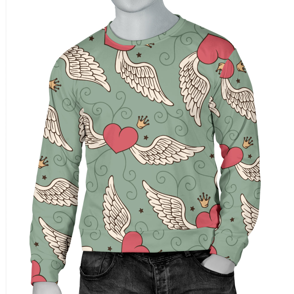 Angel Wings Heart Design Themed Print Men Long Sleeve Sweatshirt