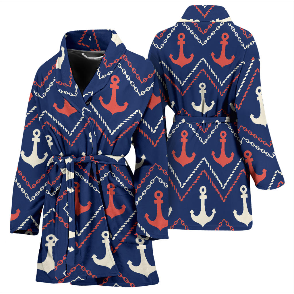 Anchor Pattern Print Design 07 Women Bathrobe