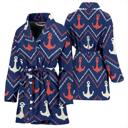 Anchor Pattern Print Design 07 Women Bathrobe