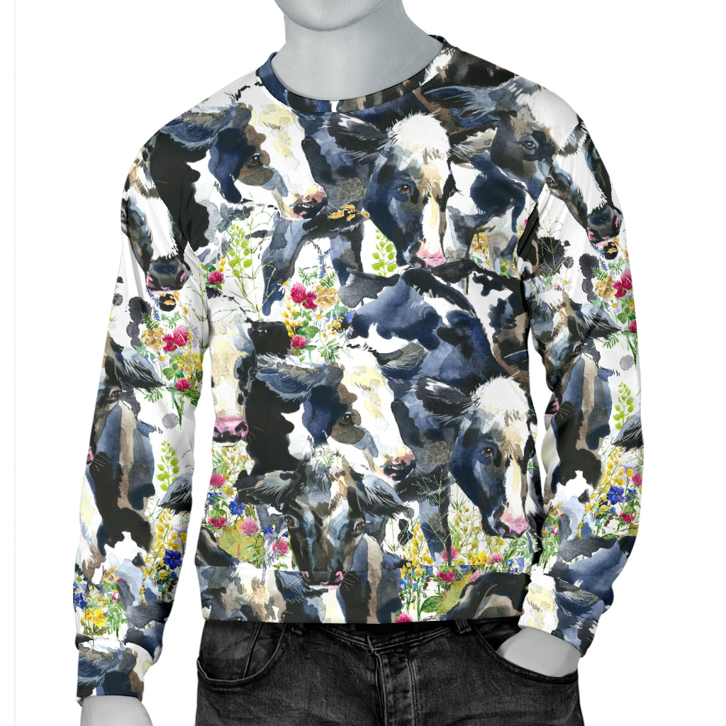 Cow Watercolor Print Pattern Men Long Sleeve Sweatshirt