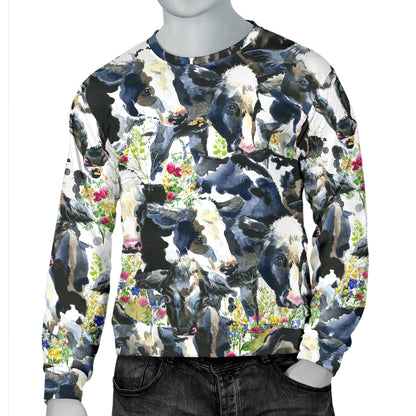 Cow Watercolor Print Pattern Men Long Sleeve Sweatshirt