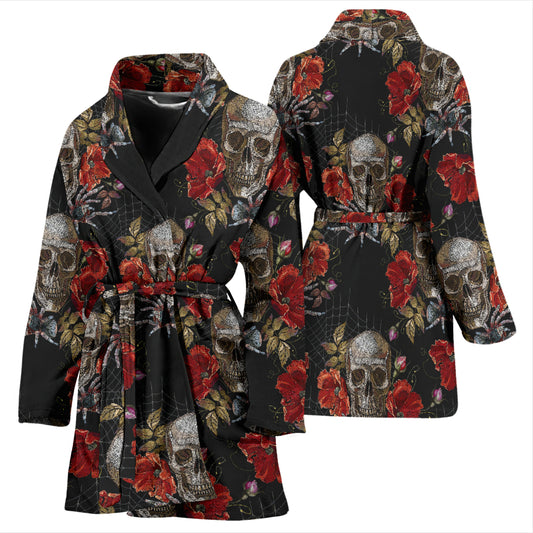 Spider Web Skull Rose Print Design LKS305 Women Bathrobe