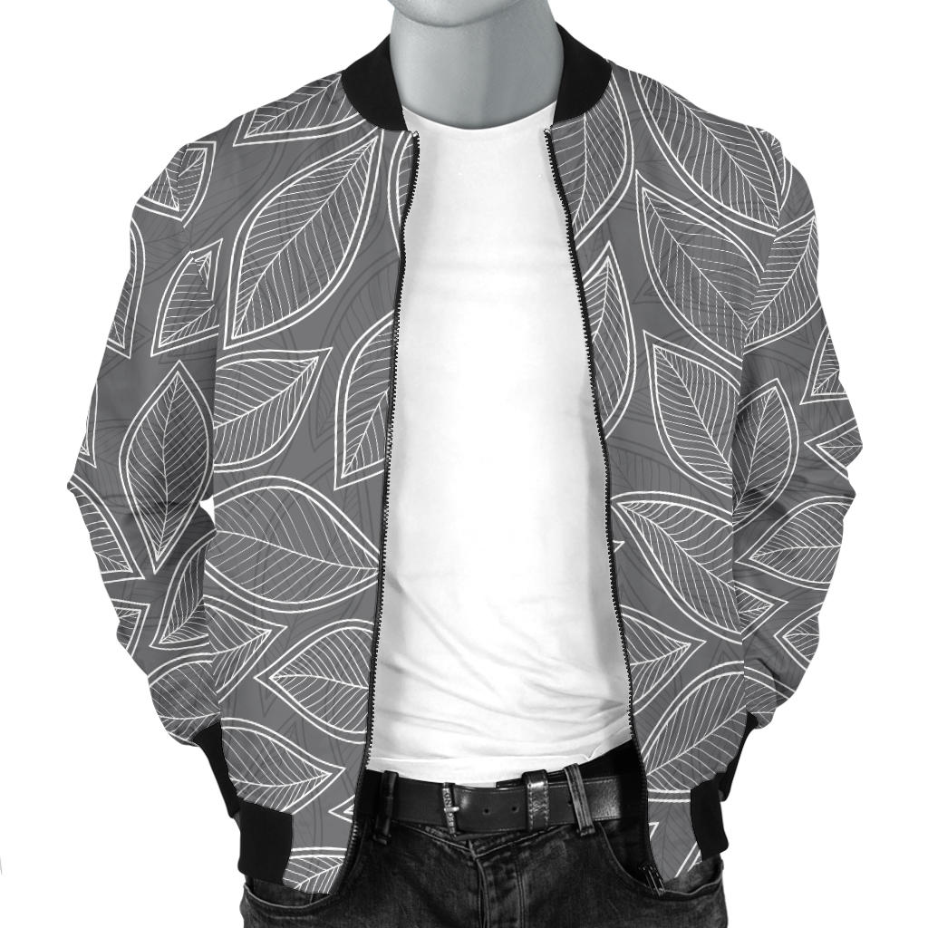 Elm Leave Grey Print Pattern Men Bomber Jacket
