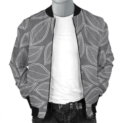Elm Leave Grey Print Pattern Men Bomber Jacket