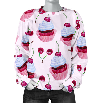 Cherry Cupcake Pink Pattern Women Long Sleeve Sweatshirt
