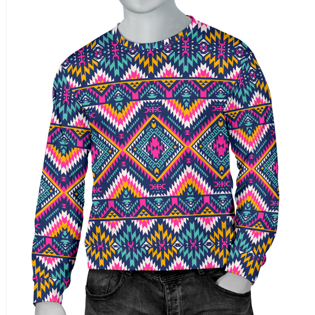 Indian Navajo Pink Themed Design Print Men Long Sleeve Sweatshirt