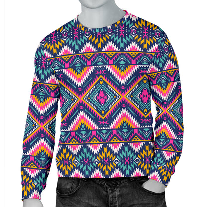 Indian Navajo Pink Themed Design Print Men Long Sleeve Sweatshirt
