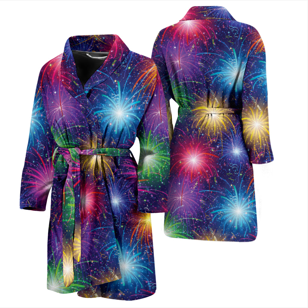 Firework Colorful Print Design LKS301 Men Bathrobe
