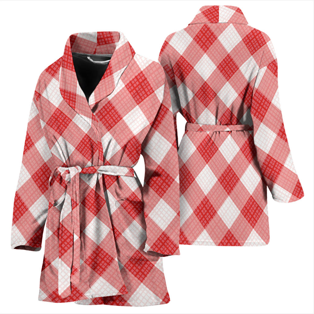 Gingham Red Pattern Print Design 01 Women Bathrobe