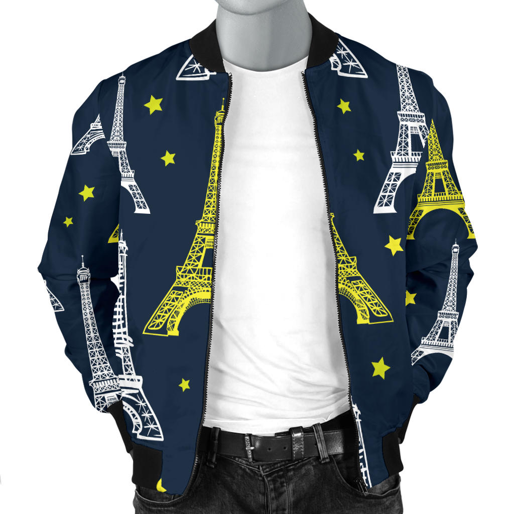 Eiffel Tower Star Print Men Bomber Jacket