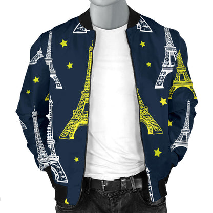Eiffel Tower Star Print Men Bomber Jacket
